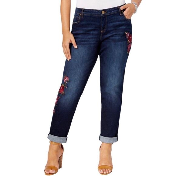 Kut From The Kloth Catherine Boyfriend Floral Embroidered Jeans, Size 2 - Picture 1 of 16